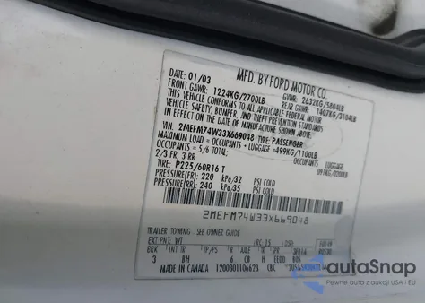 2003 Mercury Grand Marquis Gs z USA, uszkodzony, nr VIN 2MEFM74W33X669048